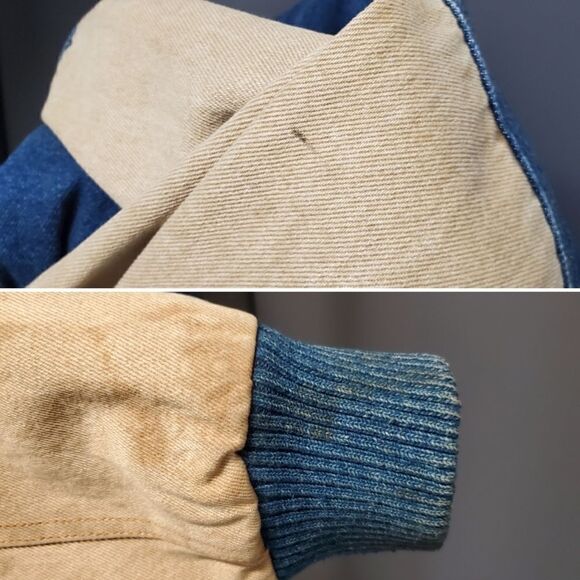 Vintage Kenworth Truck Two Tone Denim Railroad Striped Liner Varsity Bomber Coat - Picture 8 of 9